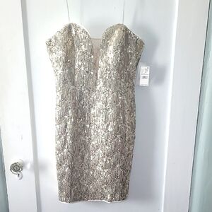 Strapless Light GOLD Sequin Dress Aidan Mattox